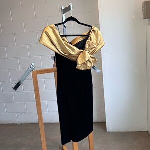 Vintage Black Velvet & Gold Dress